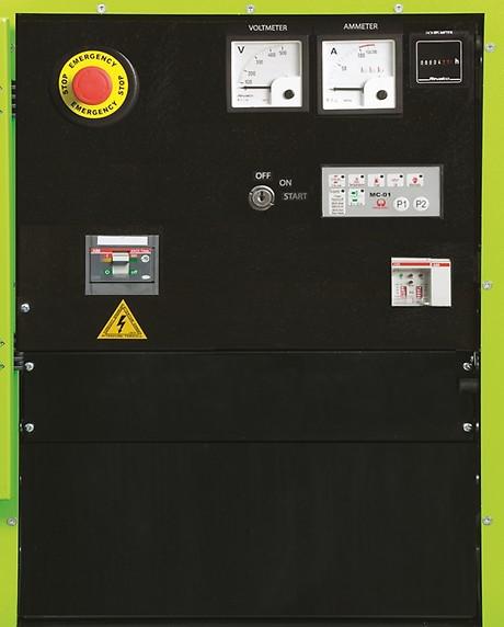 MCP - MANUELLE STEUERUNG STATIONÄR Manuelle Steuerung am Stromerzeuger montiert inklusive Anzeigen, Überwachung und Steckverbinder mit Schutzeinrichtung Analoge Anzeigen: Voltmeter ( 1-pasig