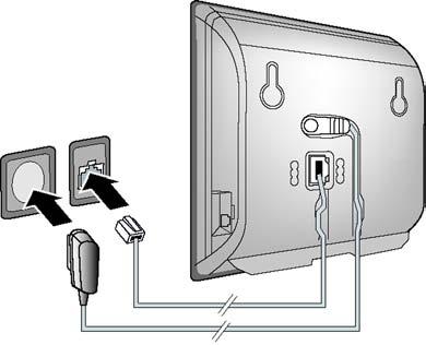 Verwenden Sie nur das mitgelieferte Telefonkabel und das mitgelieferte Steckernetzgerät. 4 Basis an Festnetz und Stromnetz anschließen A Stecken Sie das Telefonkabel in den Festnetzanschluss.