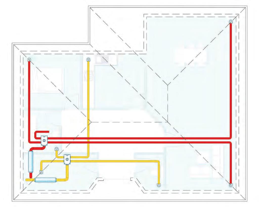 Musterplanung 3 Bungalow bis 120 m 2 Wohnfläche Objektbeschreibung Aufstellung des Lüftungsgeräts im Hauswirtschaftsraum im Erdgeschoss Luftverteiler sowie die kompletten Lüftungsrohre (dämmen)