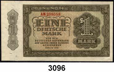 Kompletter Satz 9 Scheine. Ros. SBZ-1 bis 9... Gebraucht bis meist kassenfrisch 150,- 3096 340 b 1 Deutsche Mark 1948.