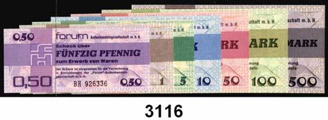 ... Kassenfrisch 240,- 3113 367 b FORUM-Warenschecks 1979. 0,50 Mark. Austauschnote ZA. Ros. DDR-29 b. LOT 20 Scheine.