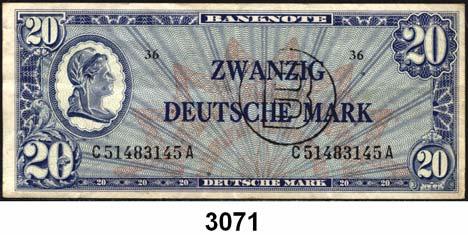 ..stärker gebraucht 180,- 3071 247 a 20 Deutsche Mark o.d.(20.6.1948). LIBERTY Mit B-Stempel.