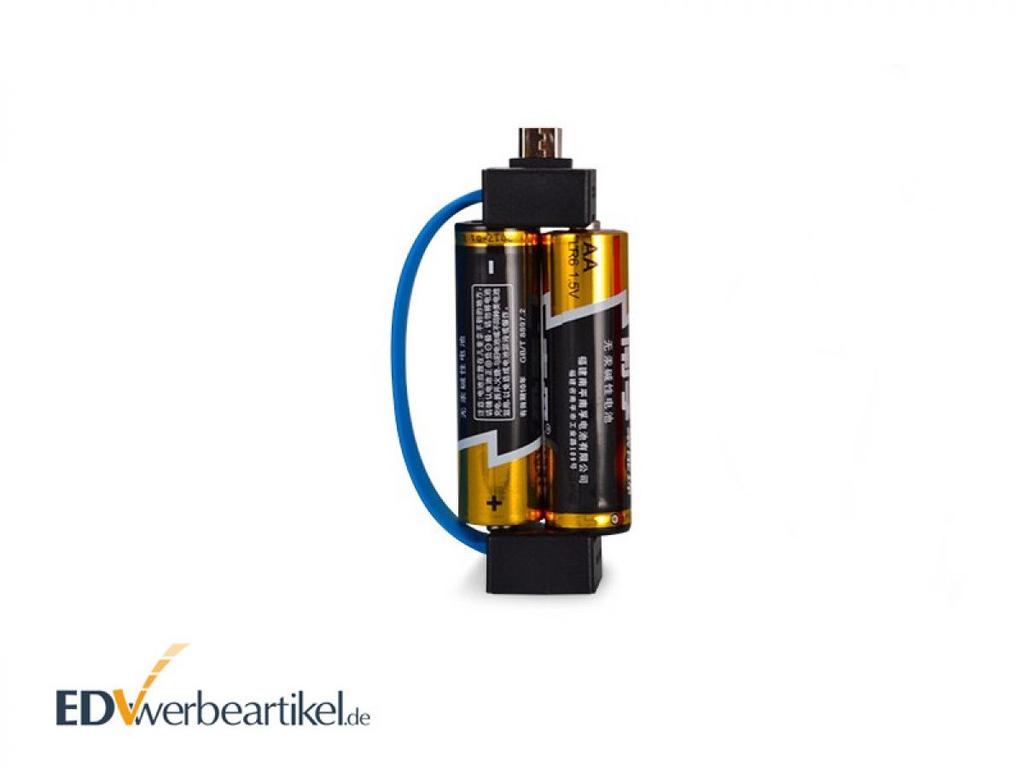 4/12 Powerbank Adapter AA BATTERIE macht aus 2 x AA Batterien eine Powerbank als Schlüsselanhänger überall mit dabei eignet sich als Notfall Ladeadapter für unterwegs mit GRATIS Logo-Druck ab ab 3,27