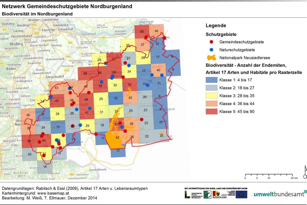 Vernetzung - Biodiversität hot spots Abhänge des Leithagebirges Seewinkel nordöstlichen Seevorland Wagram Mattersburger Hügelland cool - cold spots