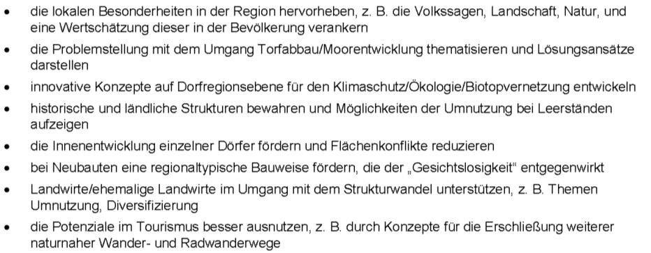 DORFREGION Friedrichsfehn - Jeddeloh I - Jeddeloh II (Betrachtungsraum)- Kleefeld - Klein Scharrel - Wildenloh Zielaussagen aus dem Aufnahmeantrag Dorfregion