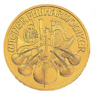 4 Bullionmünzen Wiener Philharmoniker Anlagemünzen Jahreszahl ab 2002 jährlich angepasst.