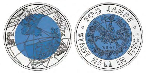 Bimetallmünzen zu 25 Euro 700 Jahre Stadt Hall in Tirol Ausgabedatum: 29.