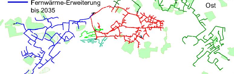 Geplanter Ausbau Fernwärmenetz 85 C ab EZF 85 C