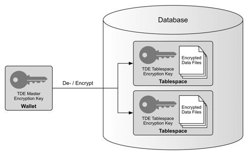 Transparent Data Encryption TDE Tablespace live / online Konvertierung f Verschlüsseln, Entschlüsseln oder Rekey bestehender Tablespaces Keine Datenreorganisation für TDE erforderlich Die