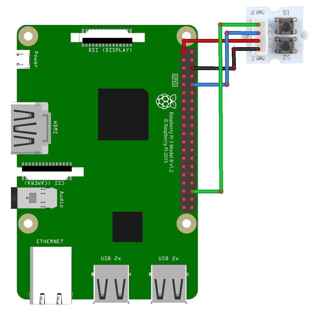 Raspberry Pi B Advanced Set. Verwendung des Druckknopfes Verbinden Sie die RGB-LED mit dem Raspberry Pi wie auf dem folgenden Bild, bzw. in der folgenden Tabelle, zu sehen ist.