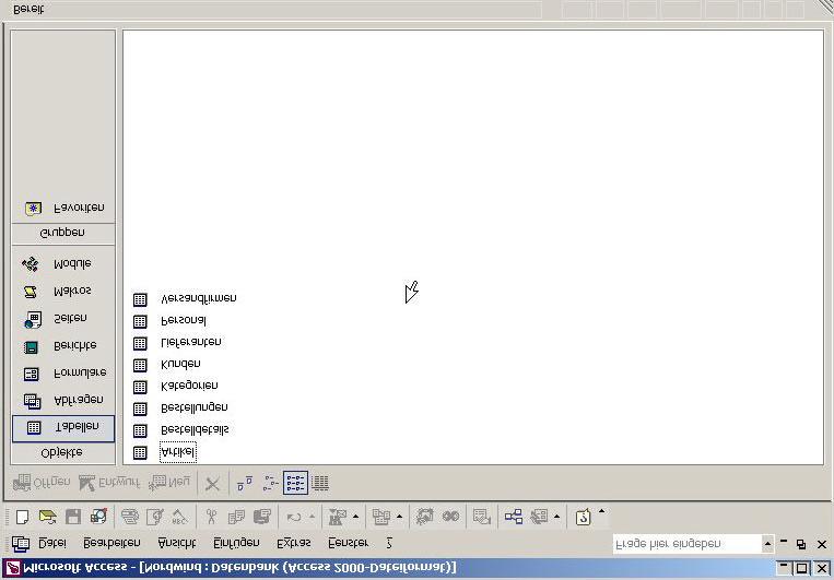 Datenbank Datenbankversionen: Access 2003, Access 2007 Die Access Datenbank setzt sich aus verschiedenen Objekten zusammen: Objekte Tabellen Abfragen Formulare Berichte Seiten Makros Module Aufgaben