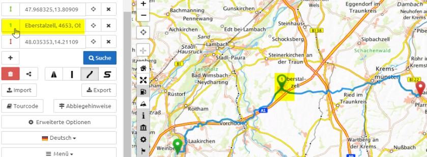 Route vorher Route wird