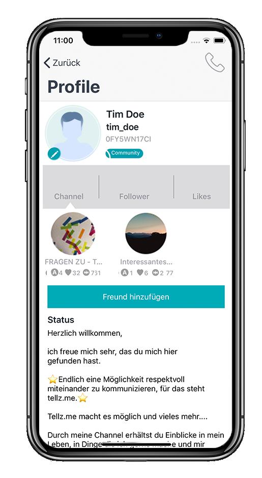 Möglichkeiten Channel im Profil sichtbar 2. tellz.co tellz.