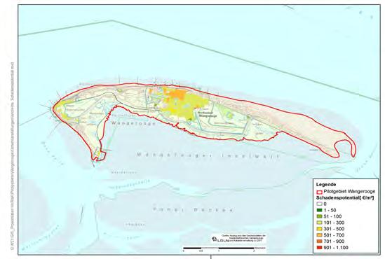 Abb. 94: Schadenspotential der Insel Wangerooge Aus Abb. 94 ist zu erkennen, dass sich der überwiegende Teil der Schadenpotentiale in der Größenordnung von 101 /m 2 bis 300 /m 2 befindet.