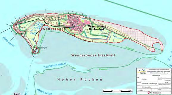 Abb. 67: Topografische Karte der Insel Wangerooge Sie umfasst eine Fläche von ca. 8 km 2. Wie alle Ostfriesischen Inseln ist Wangerooge eine Düneninsel.