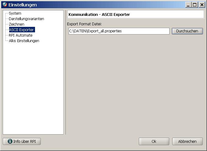 ASCII-Export in eine Textdatei Weitere Informationen