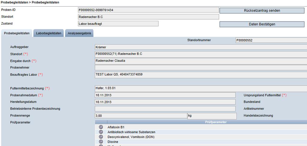 3.2.6 Exportfunktionen Export der Probebegleitdaten, um eine Liste der Proben als csv-datei zu exportieren.