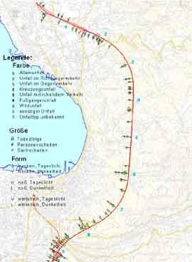 2003 Zum Vergrößern auf Karte klicken Unfallsteckkarte, KfV, Landesstelle Vorarlberg, Bereits in den Jahren 1973 und 1974 wurden die 4-Verordnungen für den Pfändertunnel erlassen.