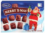 EN, FR, IT, LT, LV, SK Milchschokolade Merry X- mas Figuren Weihnachtsbaum Pralinen mit Minzgeschmackfüllung