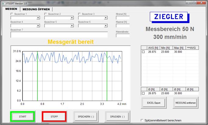 FTSOFT Messwerterfassungsprogramm Mit dem Programm FTSOFT- Messwerterfassung haben Sie ein Werkzeug zur Hand, das die Auswertung, Protokollierung und Datenablage mit Klebkraftprüfgeräten der ZIEGLER