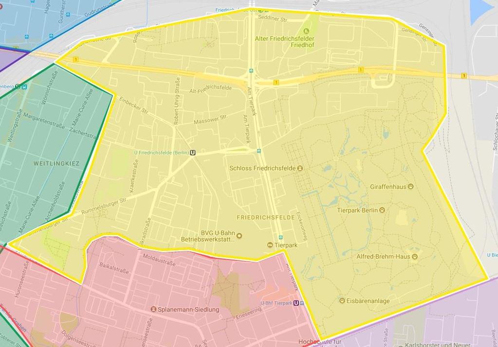 (Friedrichsfelde Süd): - Basisorganisationen: 3 51 10, 3 52 01, 3 52 03, 3 52 04, 3 53 02, 3 53 06, 3 54