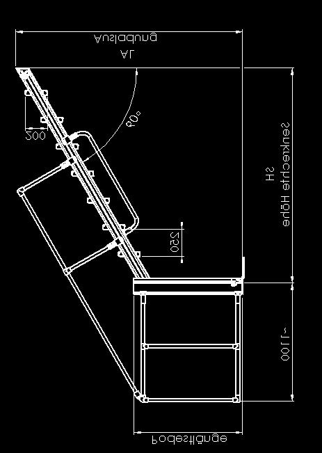 Transport in Baugruppen zerlegt Nach DIN EN ISO 14122 ausgelegt Holme An der Podeststirnseite mit Treppenkopfscharnier zur Befestigung an senkrechten