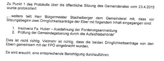 Punkt 02: Protokoll Herr Bürgermeister Stachelberger teilt dem Gemeinderat mit, dass das Protokoll der Gemeinderatssitzung vom 23.04.2015, jeder Fraktion in einfacher Ausfertigung zugegangen ist.