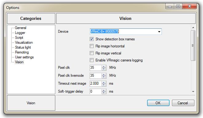 3. Im nächsten Schritt wählen Sie bitte eine angeschlossene Kamera unter Setup -> Options in der DropDownBox Device aus und bestätigen den Dialog mit