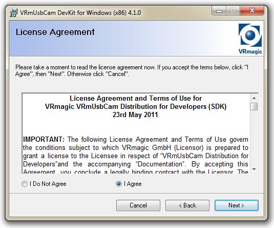 Zur Installation des Toolmonitors Vision ist der Installer VRmUsbCam DevKit for Windows (x86) 4.1.0.msi aufzurufen.