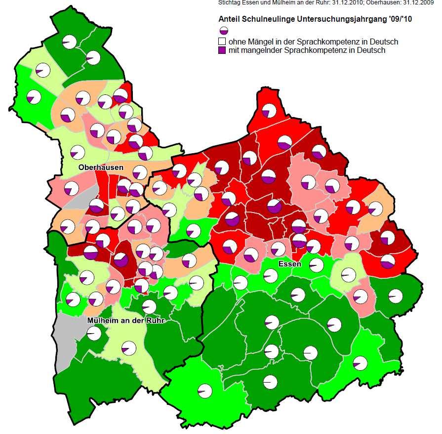 Kleinräumige Unterschiede der kindlichen Entwicklung Quelle: Bildungsbericht Ruhr 2012, MEO-Städte