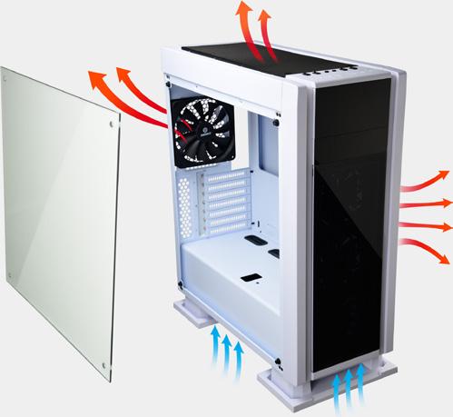 Umfangreiches Kühlpotenzial Die flexible Kühlsystemkonfiguration unterstützt 4 Montagepositionen für die Installation von Wasserkühlern.
