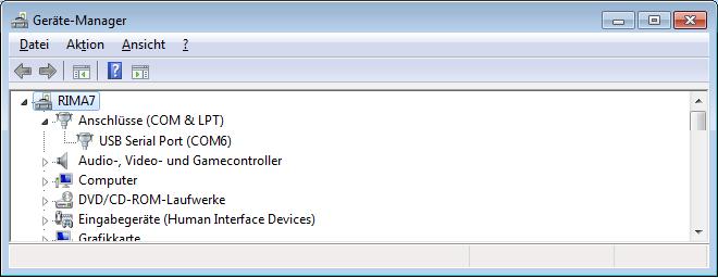 Anschließend kann in Systemsteuerung System Geräte-Manager im Untermenü Anschlüsse (COM & LPT) die neue COM-Schnittstellenbezeichnung entnommen werden: USB Serial Port (COM ).