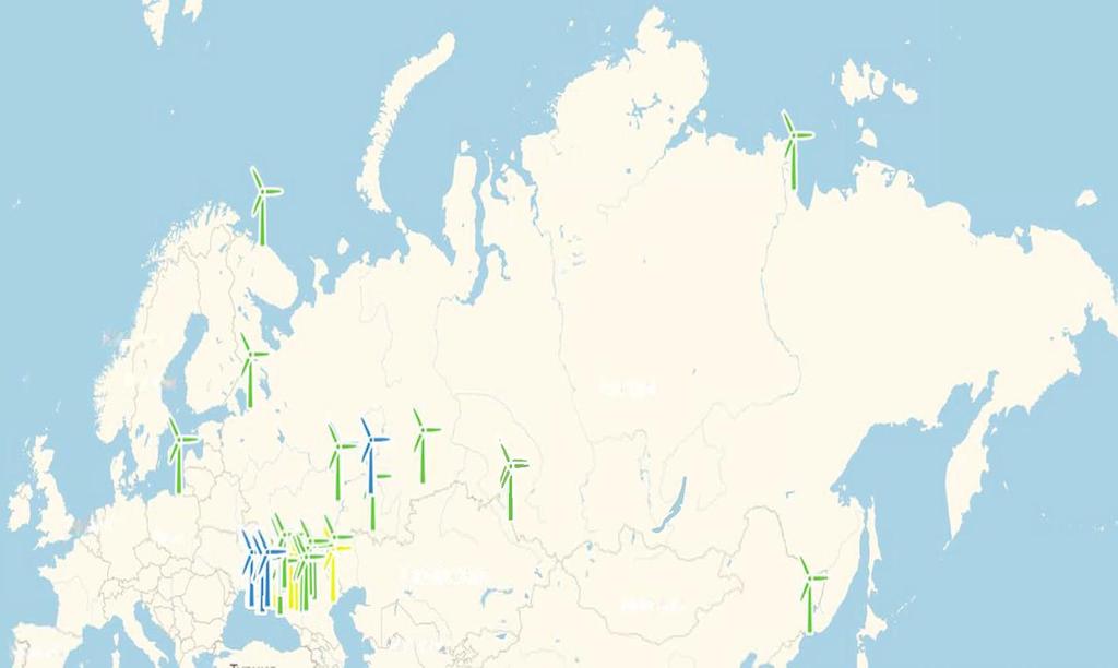 Windparks in Russland: Übersicht gelb - Monitoring