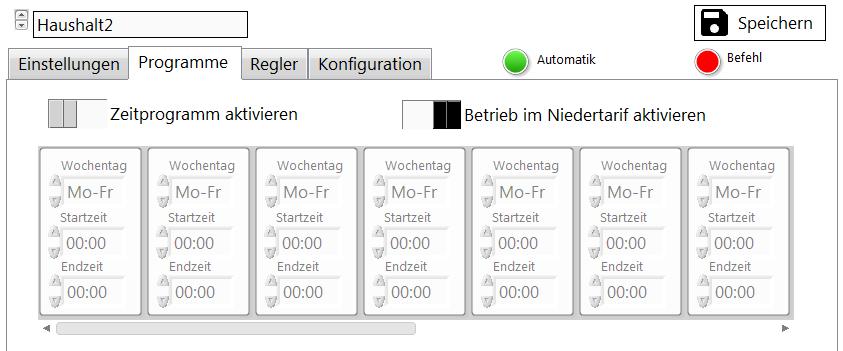 Vorgabe eines Zeitprogramms oder Betrieb im Niedertarif: Beispiel oben: Betrieb im Niedertarif freigegeben. Zur Bedienung des Zeitprogramms siehe Abschnitt 8.9.