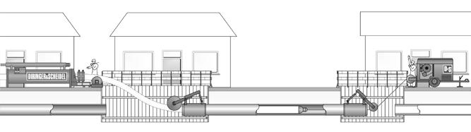 Installationsprozess: DynTec Der Einbau Zur Durchmesserreduzierung wird der PERohrleitungsstrang durch einen konischen Gesenkring gezogen ein Vorgang, der kalt oder durch die kontrollierte Zufuhr von