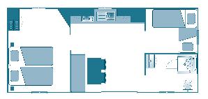 - 6/7 Personen - 32 m² 6 Jahre - Schlafzimmer 1: 2 Betten 90 x 190 (darunter 1 Hochbett nur für Kinder über 6 Jahren) Gefrierkombination,