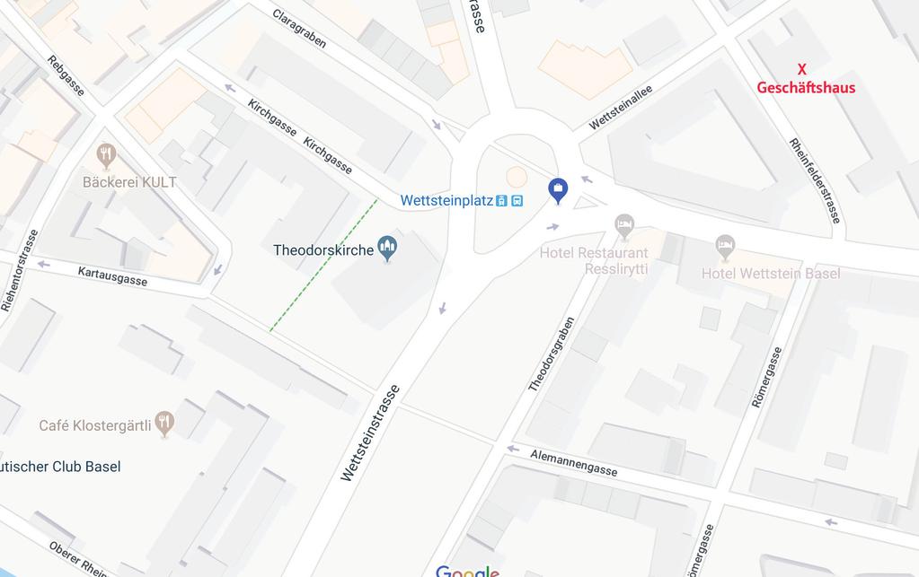 Standort Das moderne Geschäftsgebäude befindet sich im Wettsteinquartier (Kleinbasel Ost) direkt beim Wettsteinplatz.