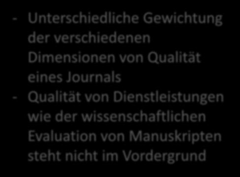 Auskunftsfunktion der Kriterien Services & Qualifications 40 35 Unterschiedliche Gewichtung der verschiedenen Dimensionen von Qualität eines Journals Qualität von