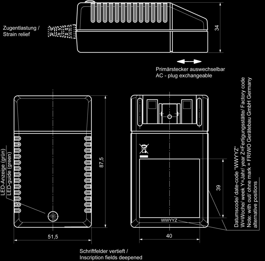 1 Gehäuse / Housing: Gehäusetyp / housing type: MPP15 Material: PC / ABS V0 125 C Farbe Boden / bottom colour: schwarz / black