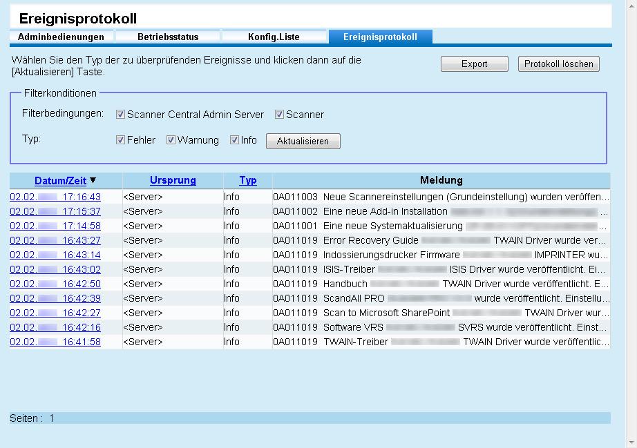 Kapitel 3 Server Überwachen der Scannerbetriebszustände Die Betriebszustände der Scanner können im Scanner Central Console Bildschirm überwacht werden.
