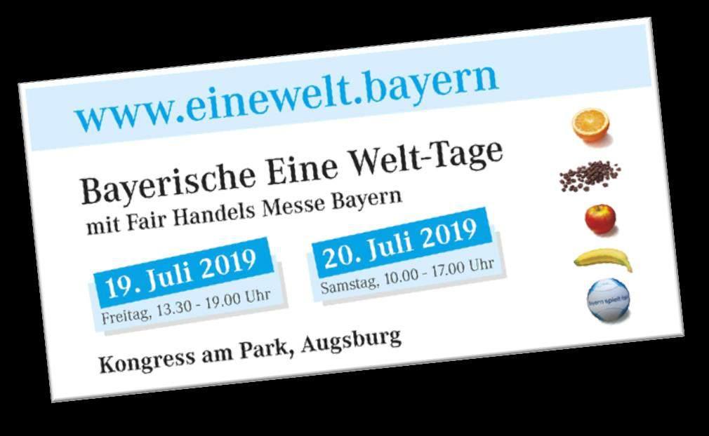 globaleslernen-bayern.de im Kongress am Park in Augsburg: Das Eine Welt Netzwerk Bayern e.v. lädt in Kooperation mit Fairtrade-Deutschland am Freitag, den 19. Juli 2019 (11.00 13.30 Uhr) zum 14.