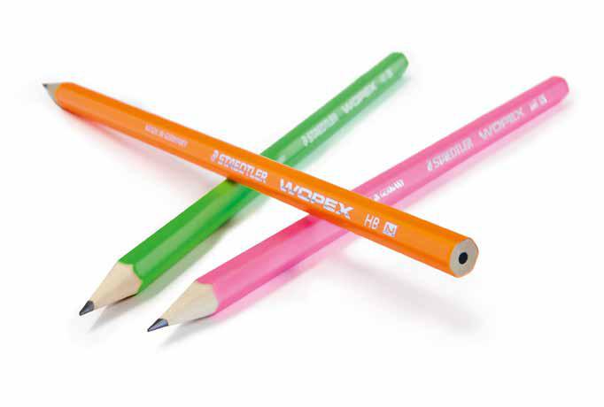 Bunt, clever, klebstark Überzeugende Bürobedarfsartikel BÜROBEDARF WOPEX NEON von STAEDTLER: Seit diesem Jahr gibt es die bekannten WOPEX-Bleistifte in sechs extravaganten leuchtenden Neonfarben.