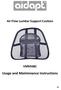 Air Flow Lumbar Support Cushion VM936BC. Usage and Maintenance Instructions