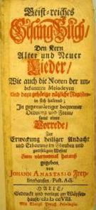 links: BG Freylinghausen, Auflage 1708, aus der New York Public Library; rechts: Buchtitel, W.Miersemann, Hrsg., Halle/S.: Franckesche Stiftungen, 2004.