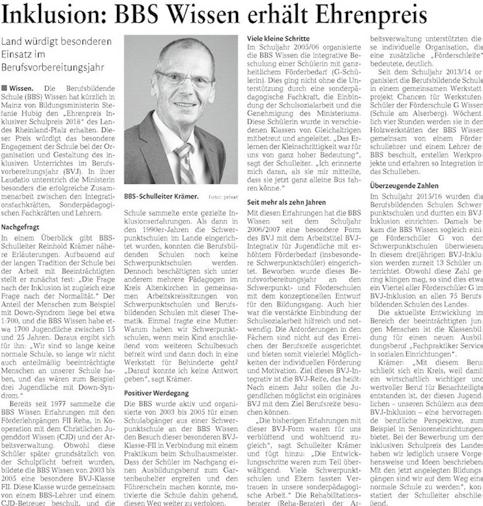 Rhein-Zeitung vom 4. April 2019 ration in das Schulwesen, der Gesellschaft, der Ausbildung und den Beruf begleitet.