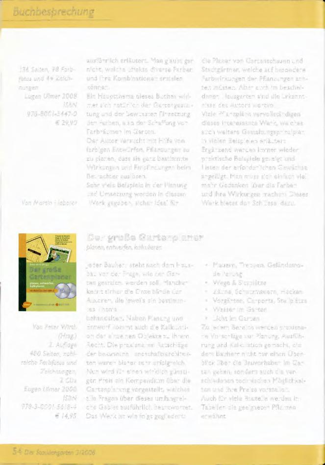 Buchbesprechung 136 Seiten, 98 Farbfotos und 44 Zeichnungen Eugen Ulmer 2008 ISBN 978-8001-5447-0 29,90 Von Martin Haberer ausführlich erläutert.