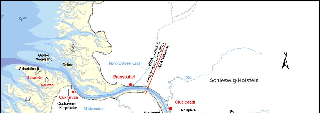 1 Veranlassung Das Elbeästuar ist als Wasserstraße ausgebaut verbindet, neben kleineren Häfen wie Cuxhaven, Brunsbüttel, Glückstadt oder Stade, den Hamburger Hafen mit der Nordsee (siehe Abbildung