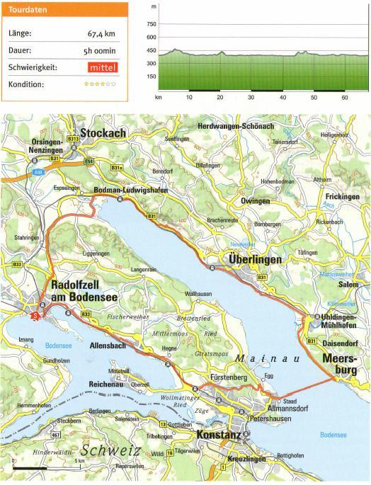 Auswahl von Radtouren in und um Radolfzell am Bodensee (3) Radtourbeispiel Rund um den Überlinger See Radolfzell Ludwigshafen Sipplingen Überlingen
