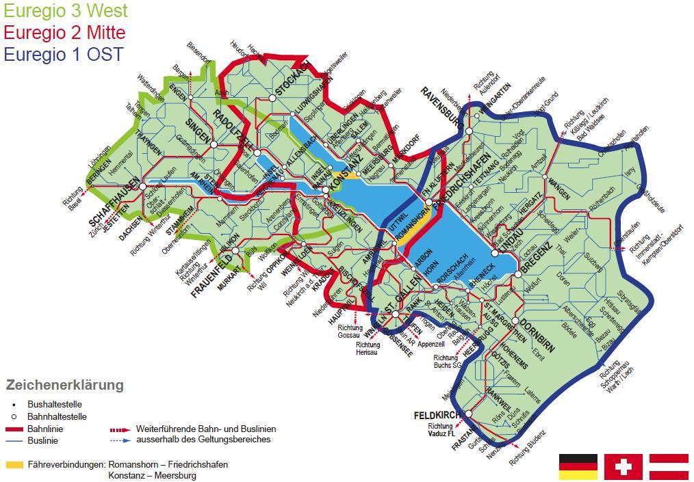 Günstige 1 oder 3 Tageskarte Euregio Bodensee 2017 (1) Grenzenloses Reisen mit Bahn, Bus und Fähren