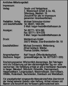 Seite 2 Donnerstag, 31. August 2017 Ev. Kirchengemeinden Haiger, Rodenbach und Steinbach: Haiger: Sonntag, 3.9., 9.30 Uhr, Gottesdienst im Alten- und Pflegeheim Ströhmann; 10.